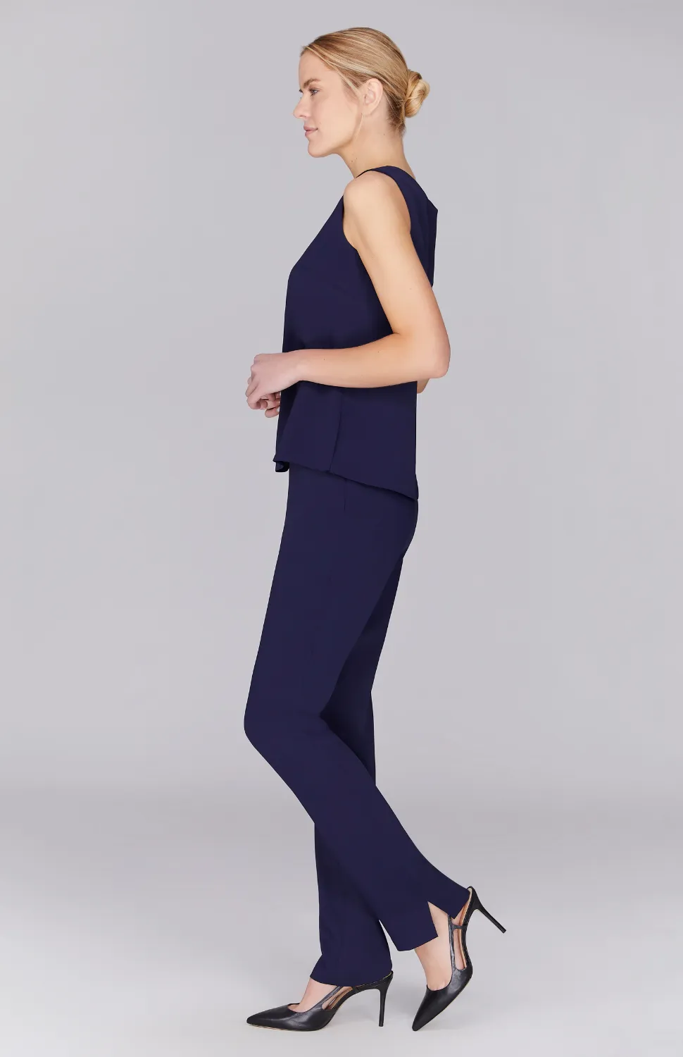 Lustrous Crepe Essential Narrow Leg Pant w/Flat Front, Back Elastic, & Slimmest Fit