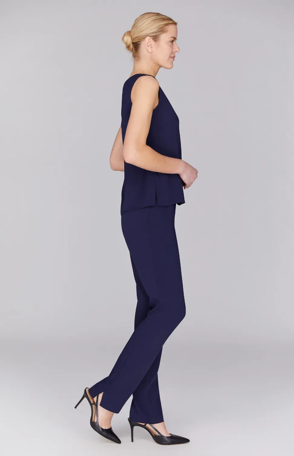 Lustrous Crepe Essential Narrow Leg Pant w/Flat Front, Back Elastic, & Slimmest Fit