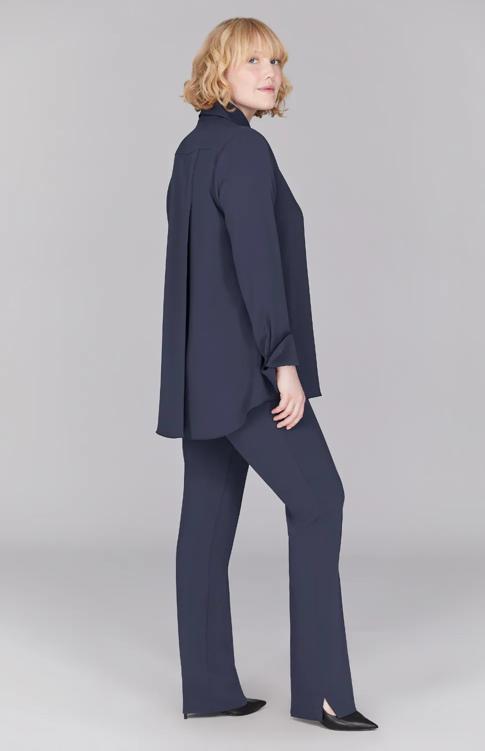 Lustrous Crepe Essential Narrow Leg Pant w/Flat Front, Back Elastic, & Slimmest Fit