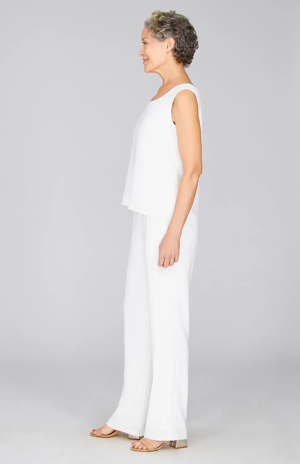 Lustrous Crepe Essential Straight Leg Pant w/Flat Front & Back Elastic