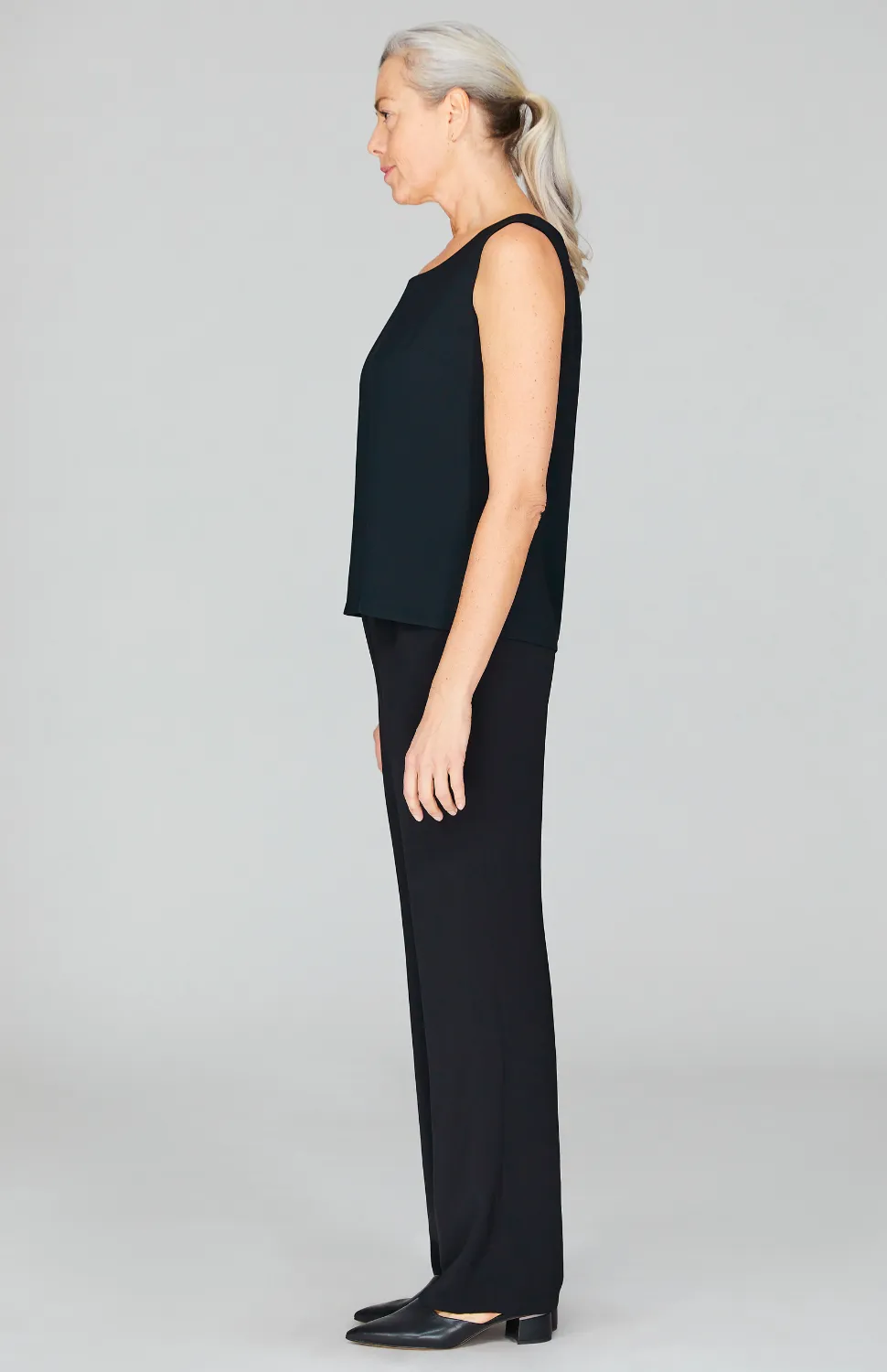 Lustrous Crepe Essential Straight Leg Pant w/Flat Front & Back Elastic