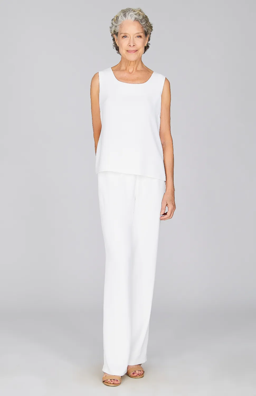 Lustrous Crepe Essential Straight Leg Pant w/Flat Front & Back Elastic
