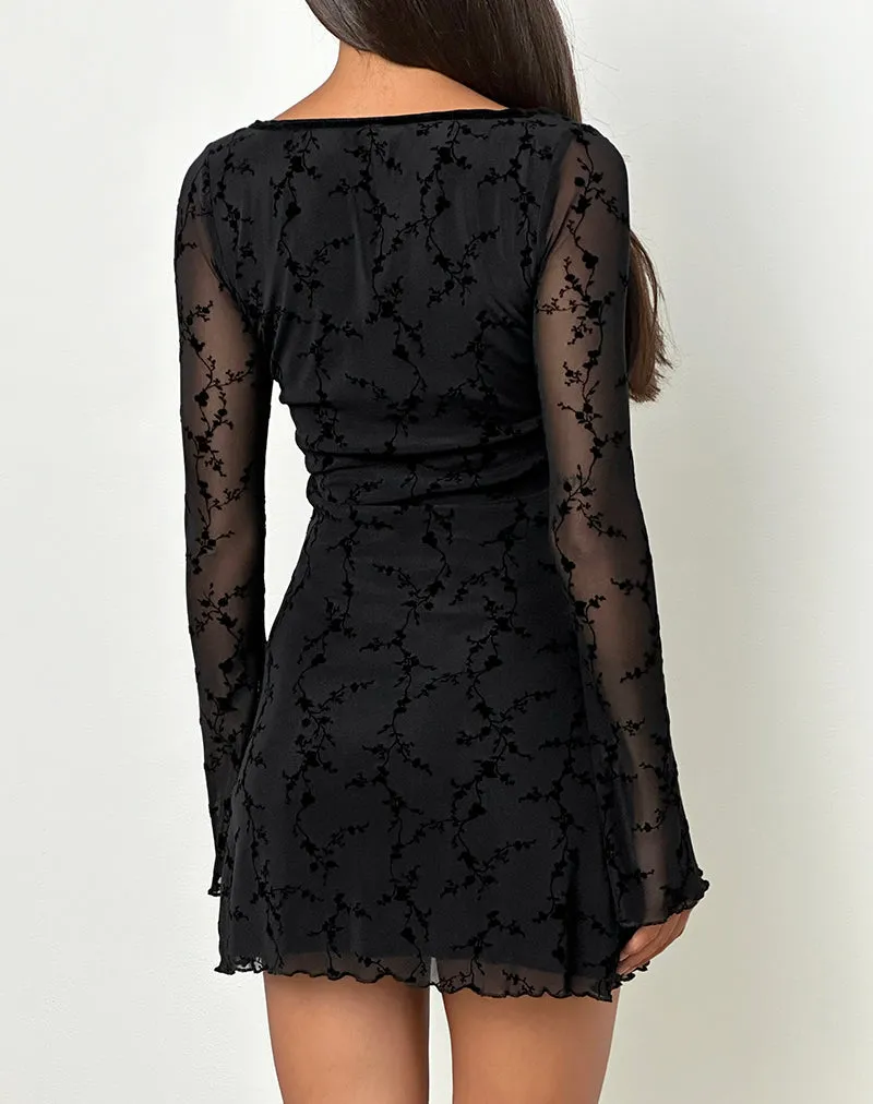 Luth Mini Dress in Vine Flower Black
