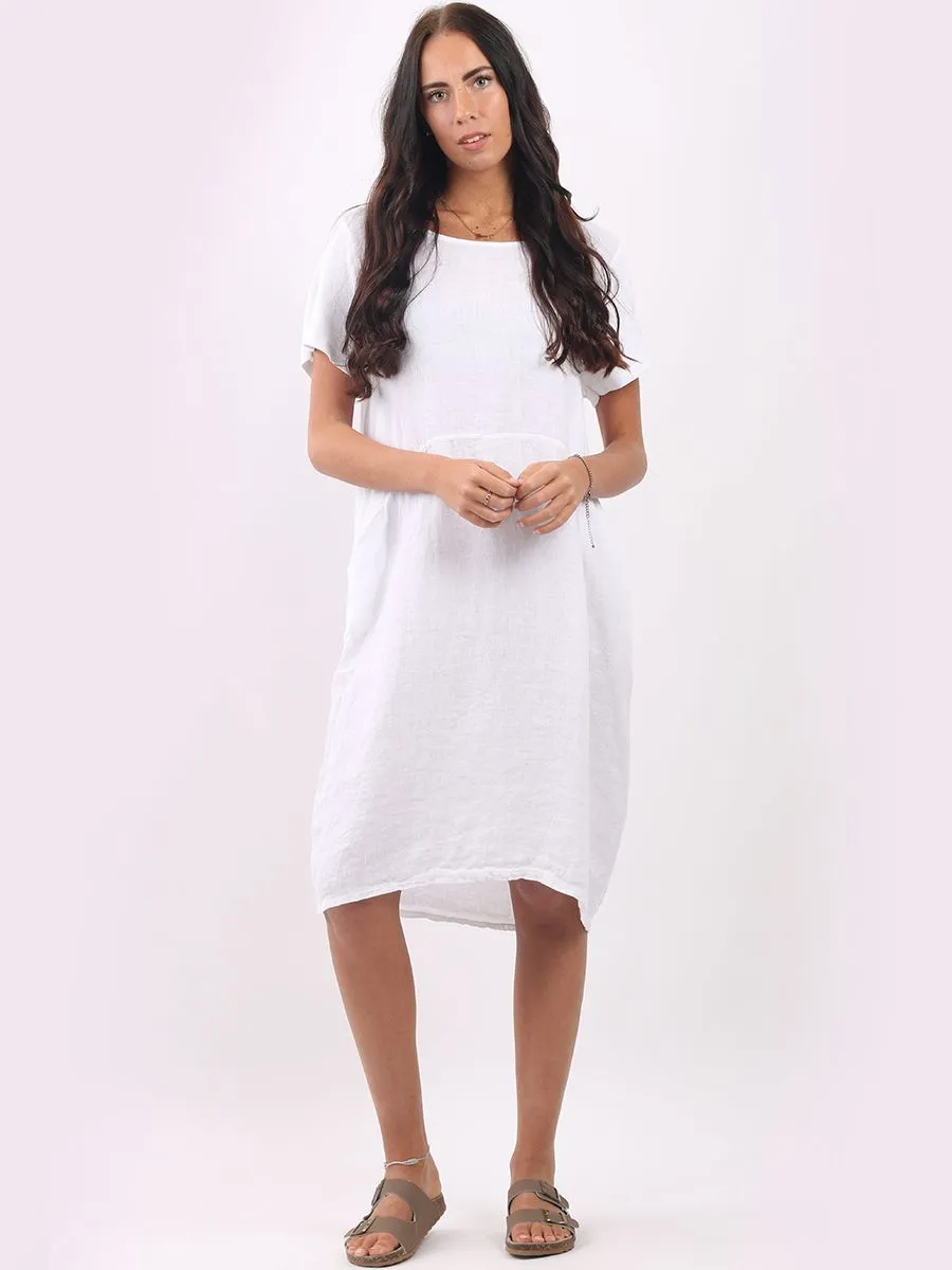 Made in Italy Classic Shift Plain Linen Dress ~ White