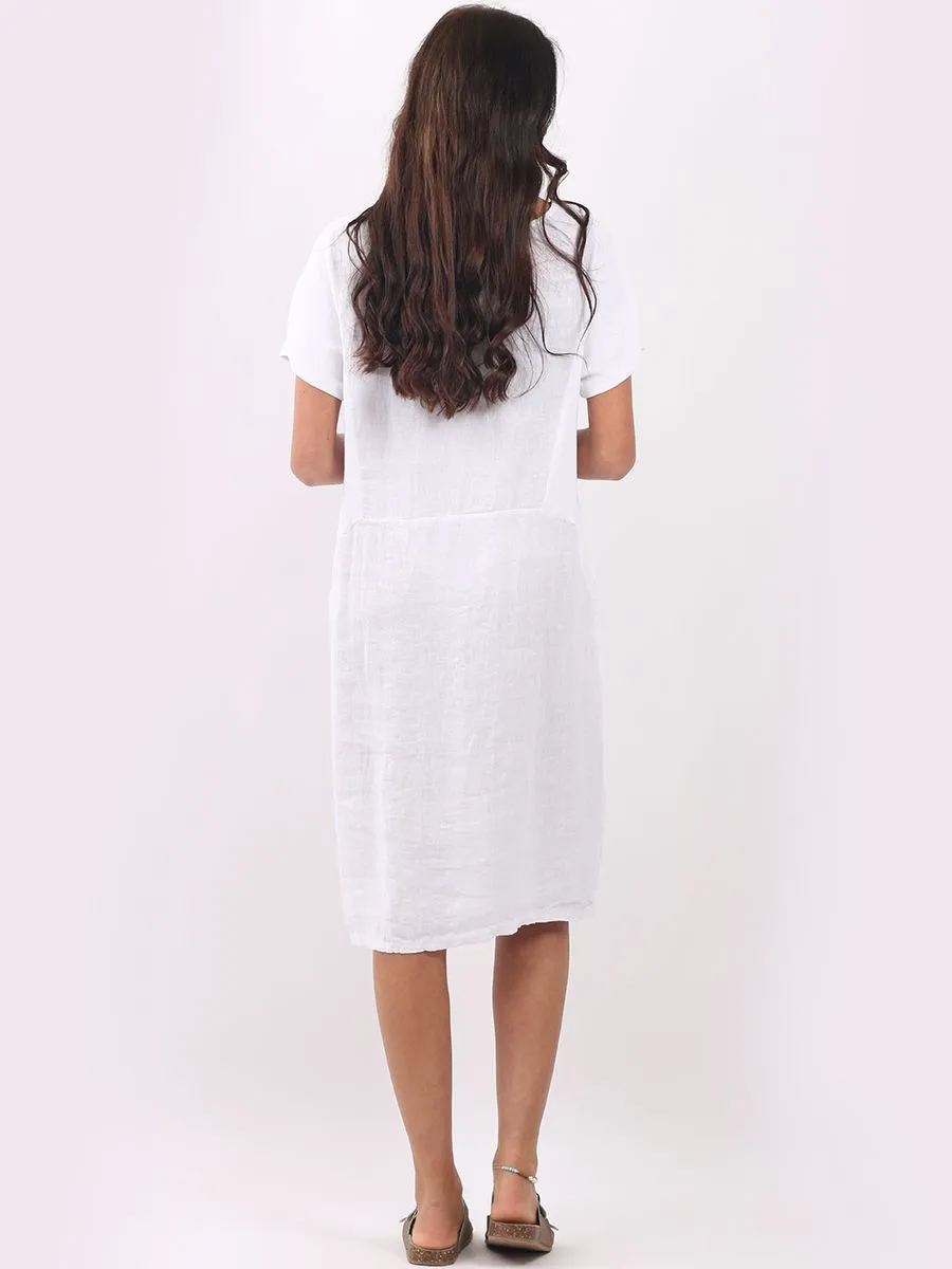 Made in Italy Classic Shift Plain Linen Dress ~ White