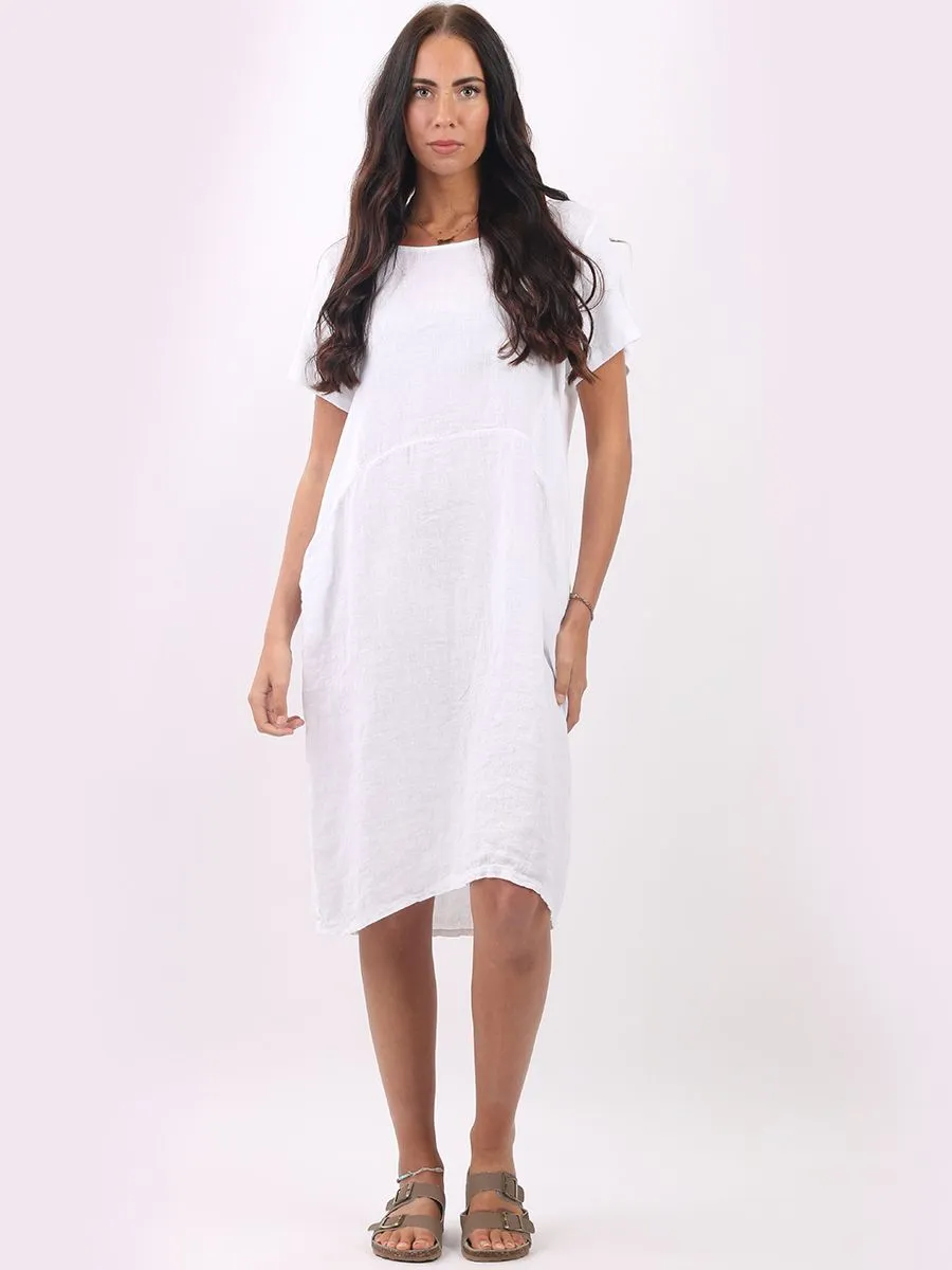 Made in Italy Classic Shift Plain Linen Dress ~ White