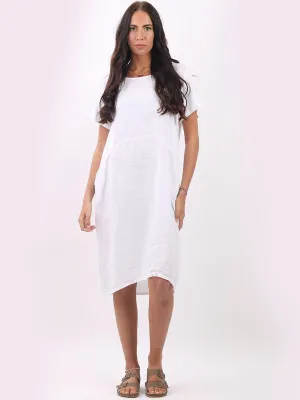 Made in Italy Classic Shift Plain Linen Dress ~ White