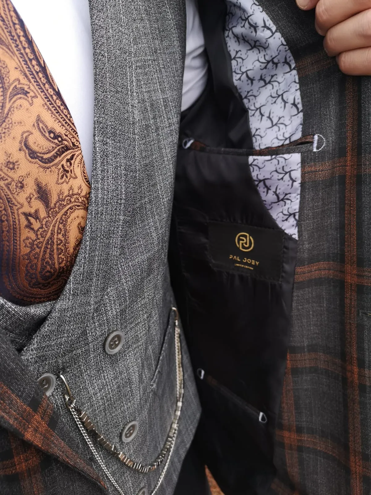 Mara 2 - Grey/Orange 3 Piece Suit