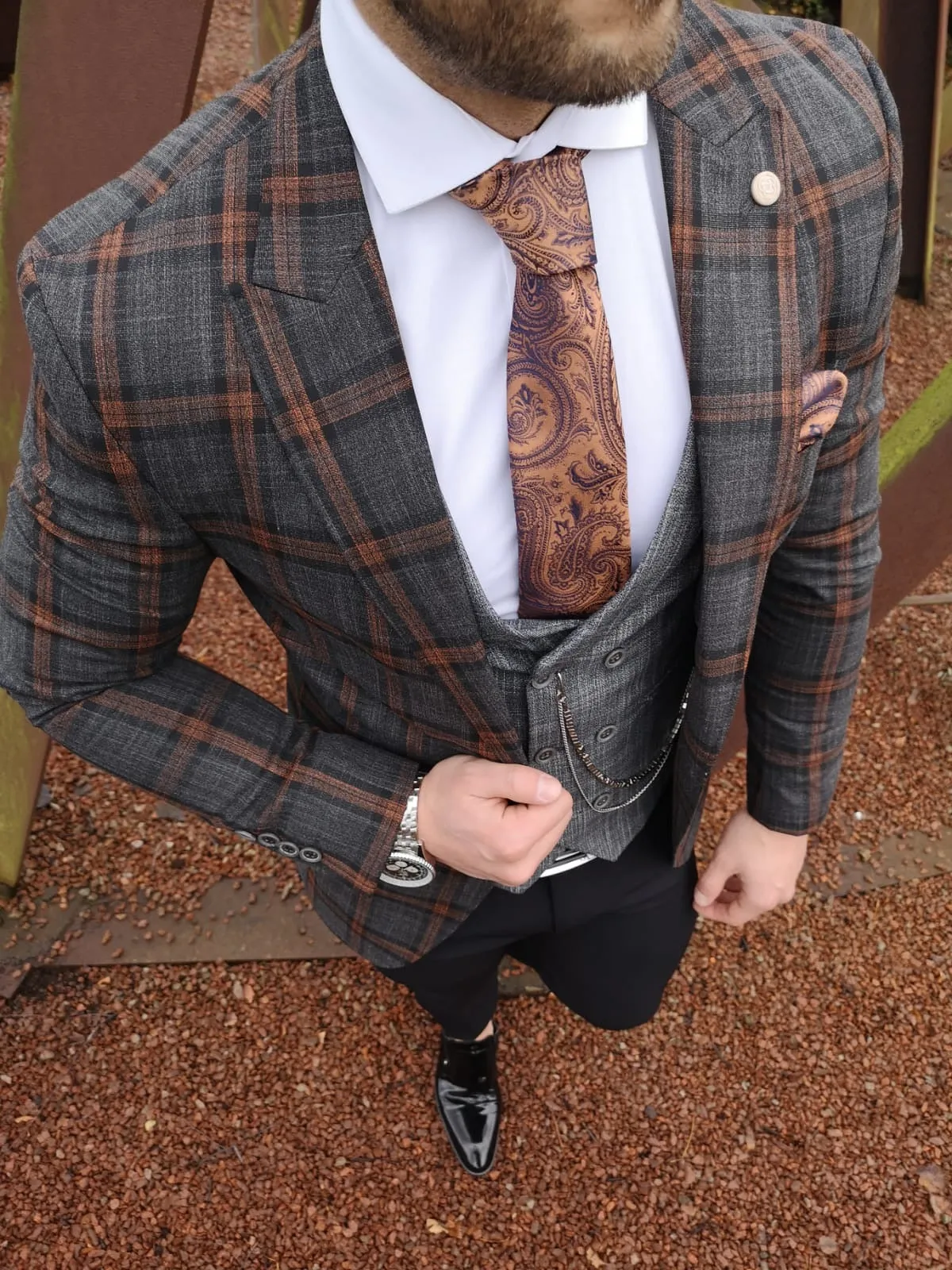 Mara 2 - Grey/Orange 3 Piece Suit