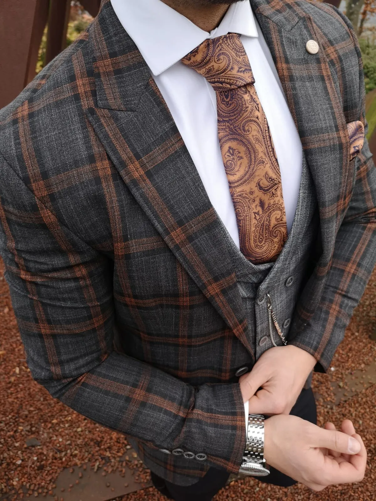 Mara 2 - Grey/Orange 3 Piece Suit