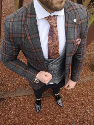 Mara 2 - Grey/Orange 3 Piece Suit