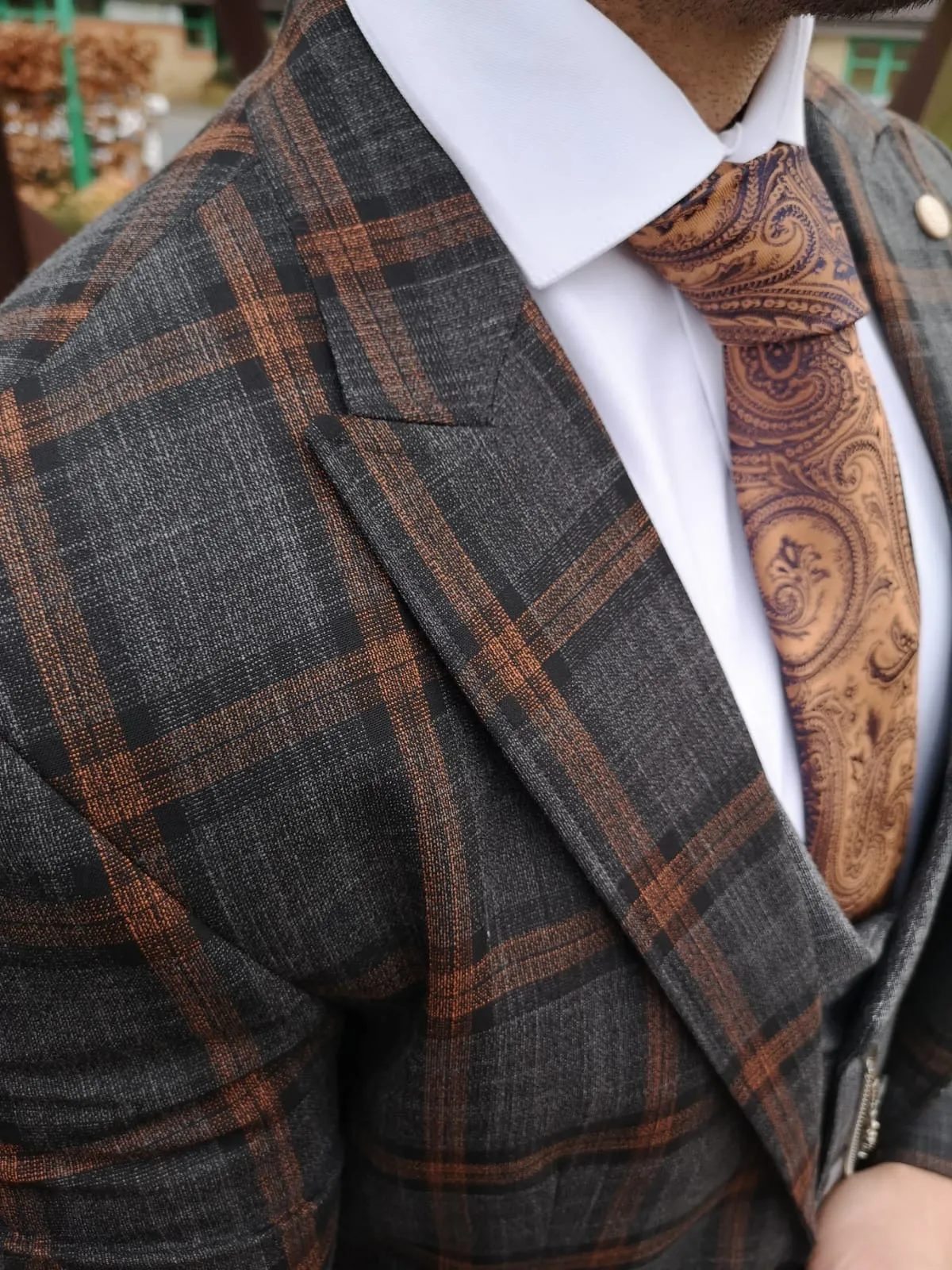 Mara 2 - Grey/Orange 3 Piece Suit