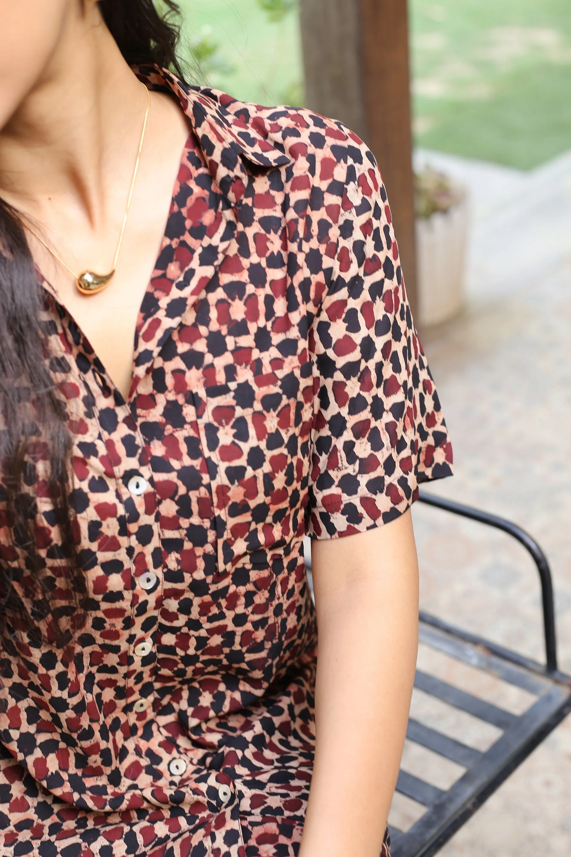 Maroon With Black Modal Hand Block Printed Ready-To-Wear Relaxed Fit Co-ord Set