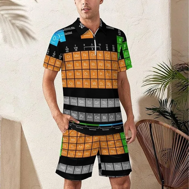 Men's Chemical elements periodic table print Polo 2-Pice Suits