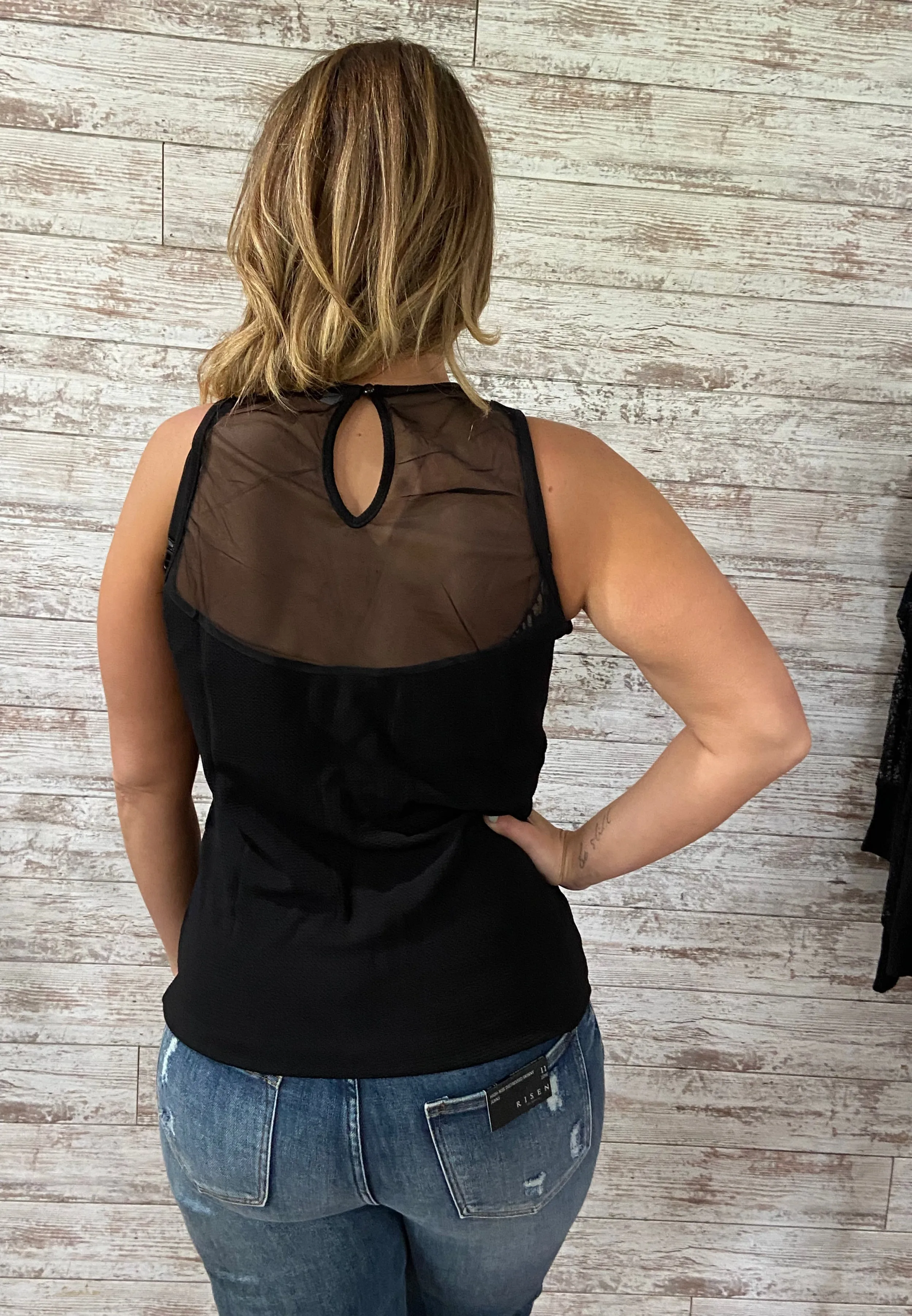 Mesh Ribbed High Neck Tank Top