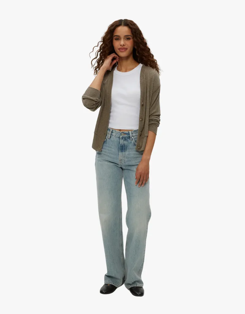 Michael Stars Isla V-Neck Ribbed Cardigan in Cobblestone