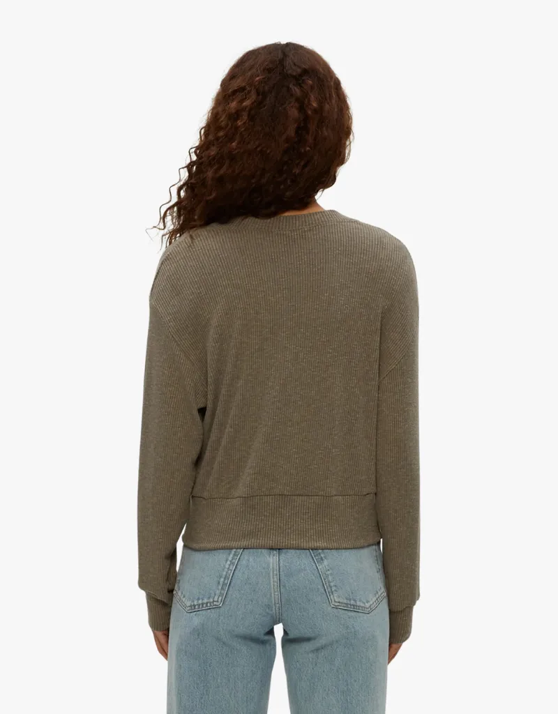 Michael Stars Isla V-Neck Ribbed Cardigan in Cobblestone
