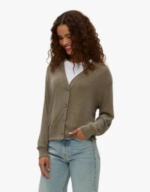 Michael Stars Isla V-Neck Ribbed Cardigan in Cobblestone