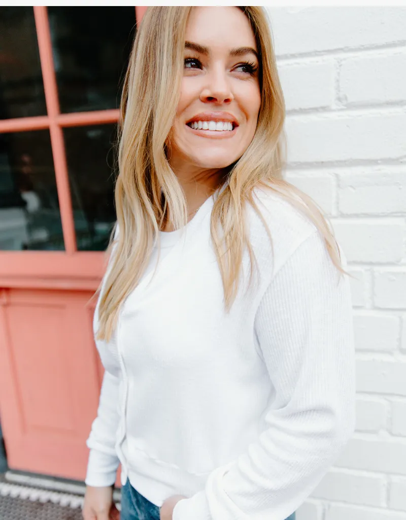 Michael Stars Isla V-Neck Ribbed Cardigan in White