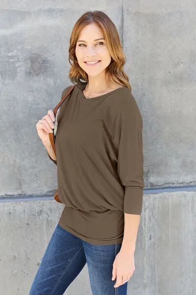 Miki Basic Bae Full Size Round Neck Batwing Sleeve Blouse