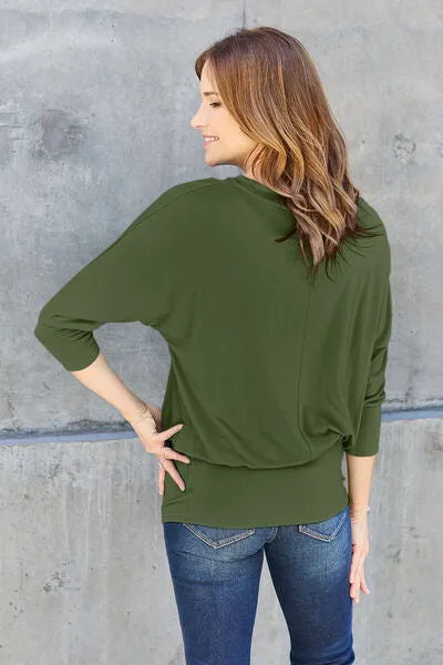 Miki Basic Bae Full Size Round Neck Batwing Sleeve Blouse