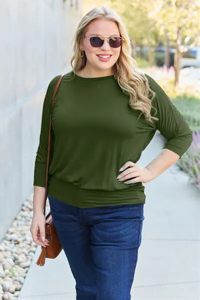 Miki Basic Bae Full Size Round Neck Batwing Sleeve Blouse