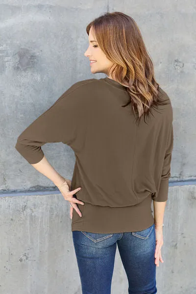 Miki Basic Bae Full Size Round Neck Batwing Sleeve Blouse
