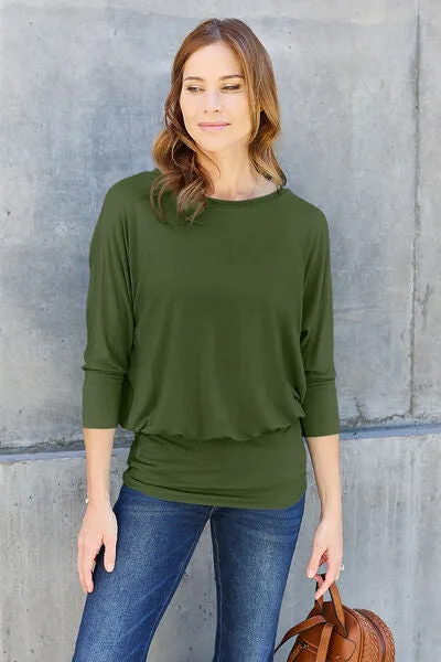 Miki Basic Bae Full Size Round Neck Batwing Sleeve Blouse