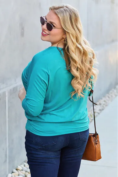 Miki Basic Bae Full Size Round Neck Batwing Sleeve Blouse
