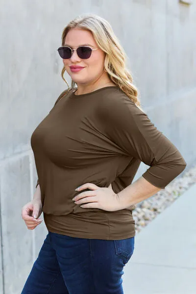 Miki Basic Bae Full Size Round Neck Batwing Sleeve Blouse