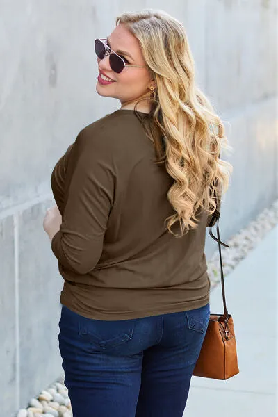 Miki Basic Bae Full Size Round Neck Batwing Sleeve Blouse