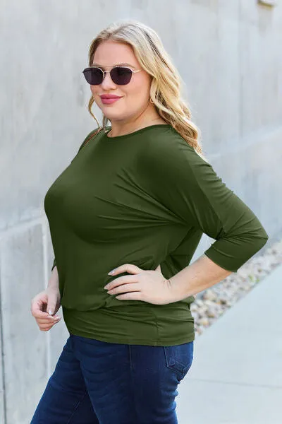 Miki Basic Bae Full Size Round Neck Batwing Sleeve Blouse