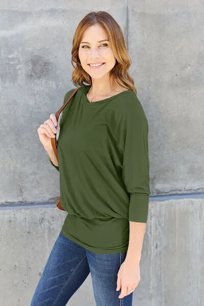 Miki Basic Bae Full Size Round Neck Batwing Sleeve Blouse