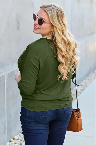 Miki Basic Bae Full Size Round Neck Batwing Sleeve Blouse