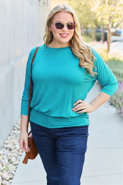 Miki Basic Bae Full Size Round Neck Batwing Sleeve Blouse