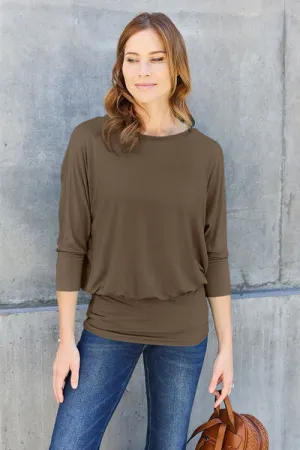 Miki Basic Bae Full Size Round Neck Batwing Sleeve Blouse