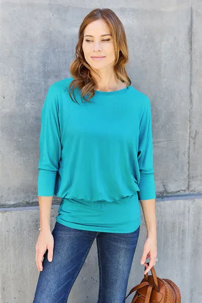 Miki Basic Bae Full Size Round Neck Batwing Sleeve Blouse