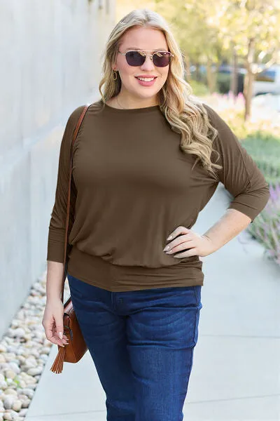 Miki Basic Bae Full Size Round Neck Batwing Sleeve Blouse