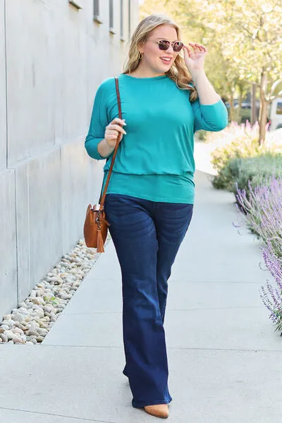 Miki Basic Bae Full Size Round Neck Batwing Sleeve Blouse