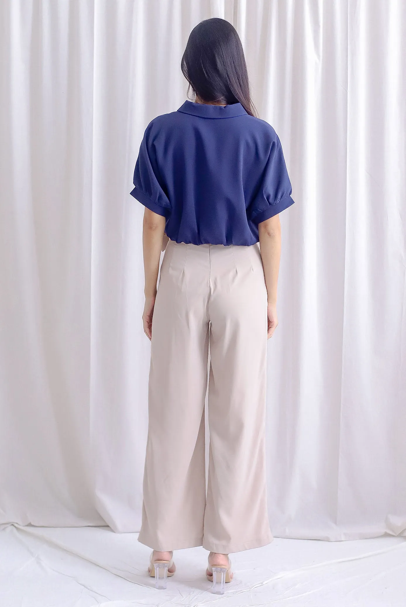 Milou Button Batwing Top In Navy Blue