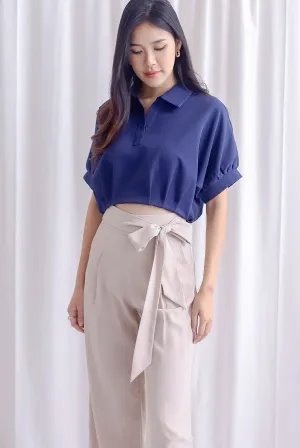 Milou Button Batwing Top In Navy Blue