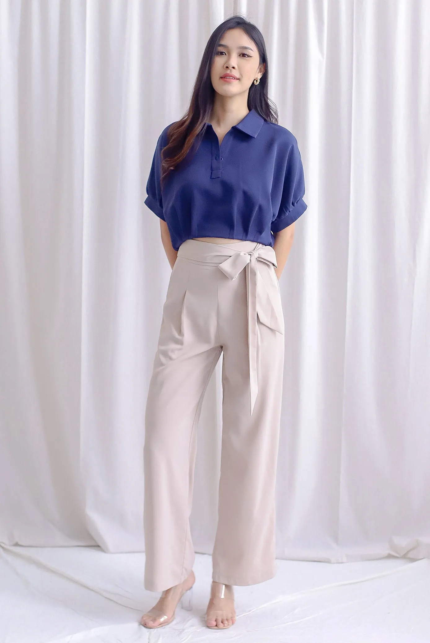 Milou Button Batwing Top In Navy Blue