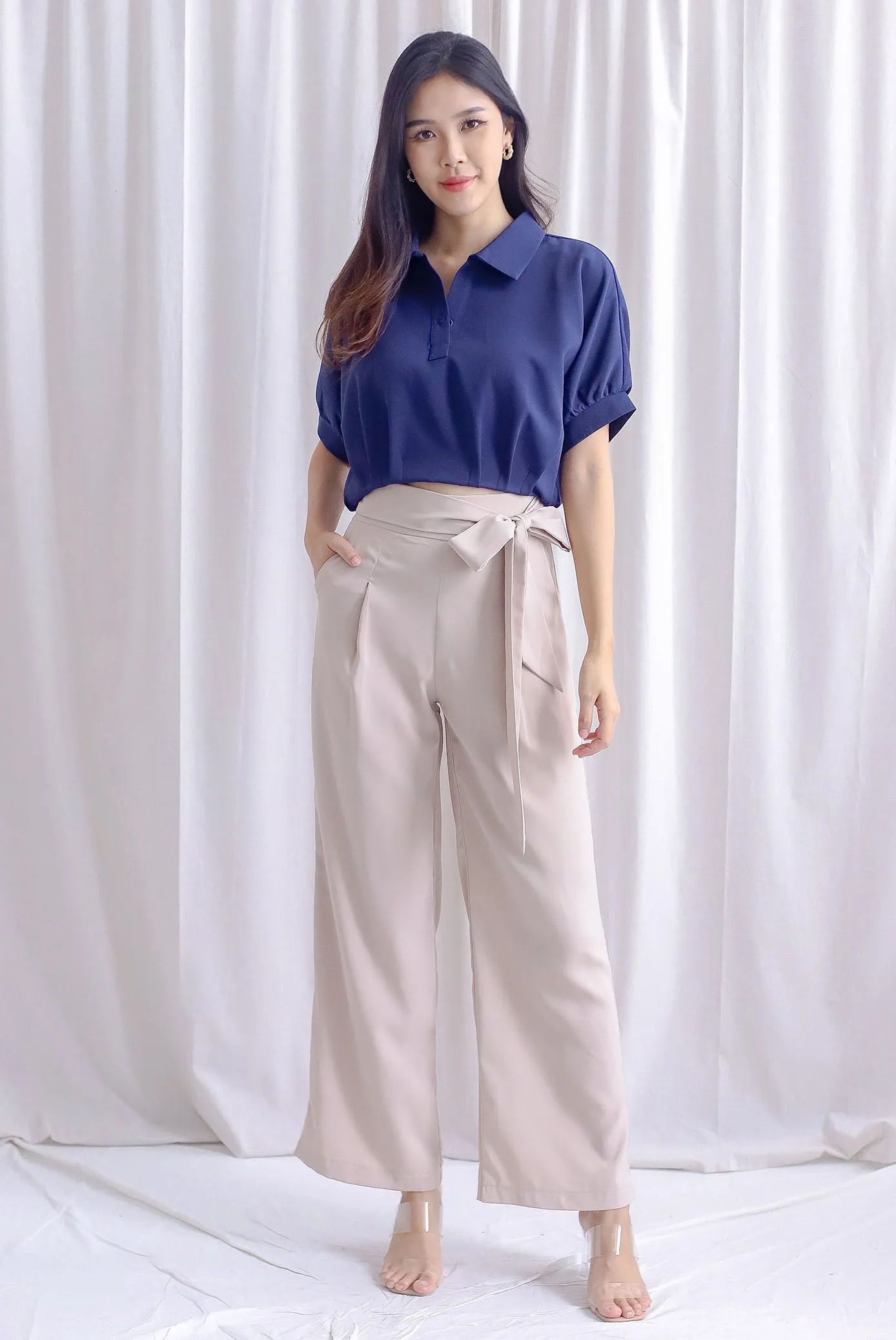 Milou Button Batwing Top In Navy Blue