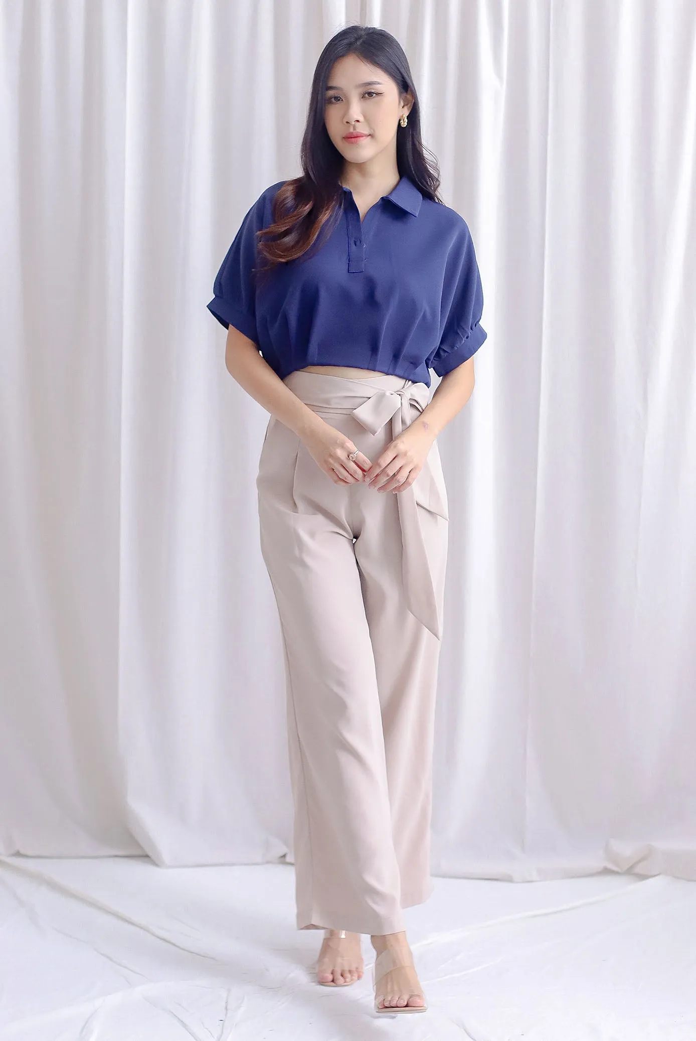 Milou Button Batwing Top In Navy Blue