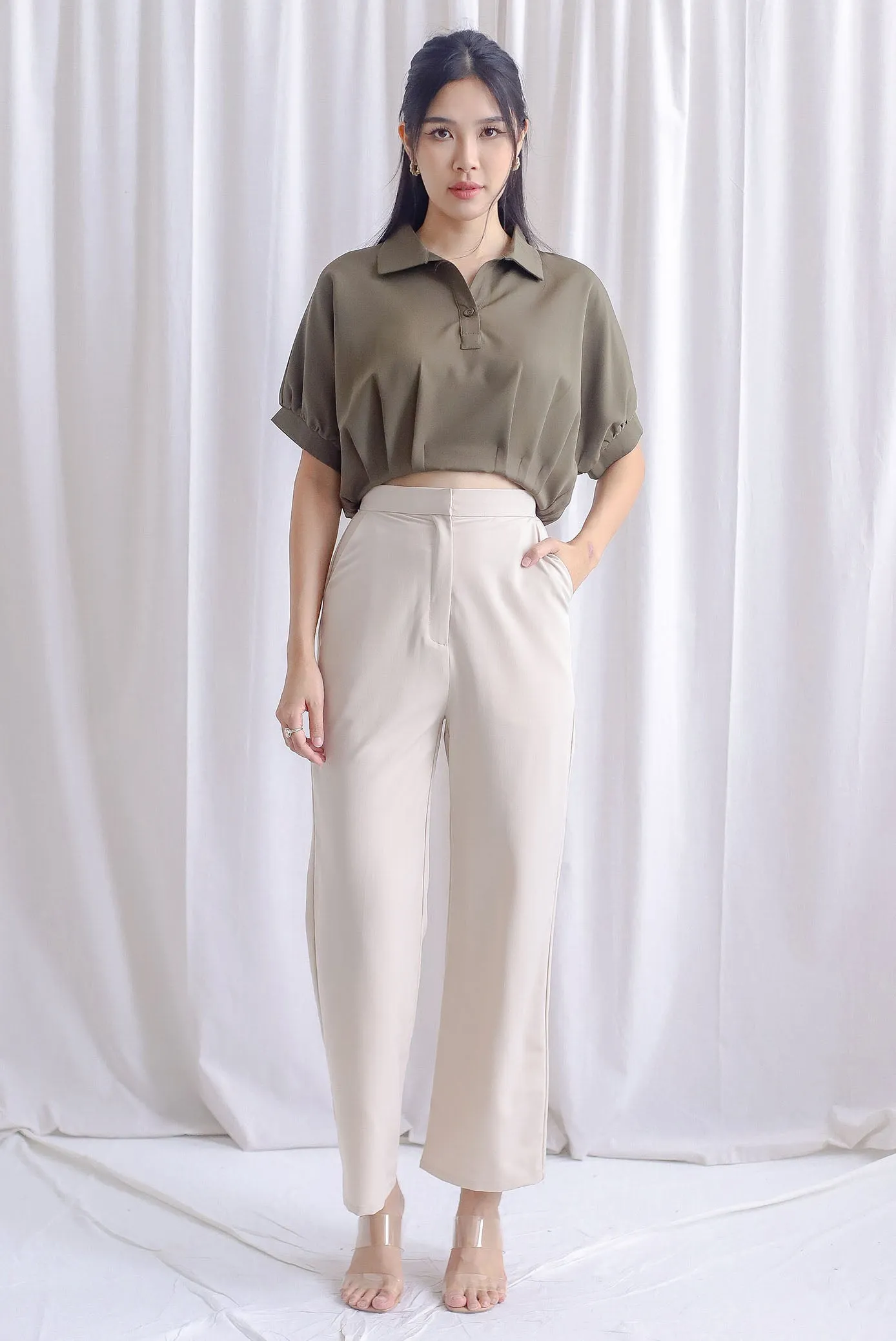 Milou Button Batwing Top In Olive
