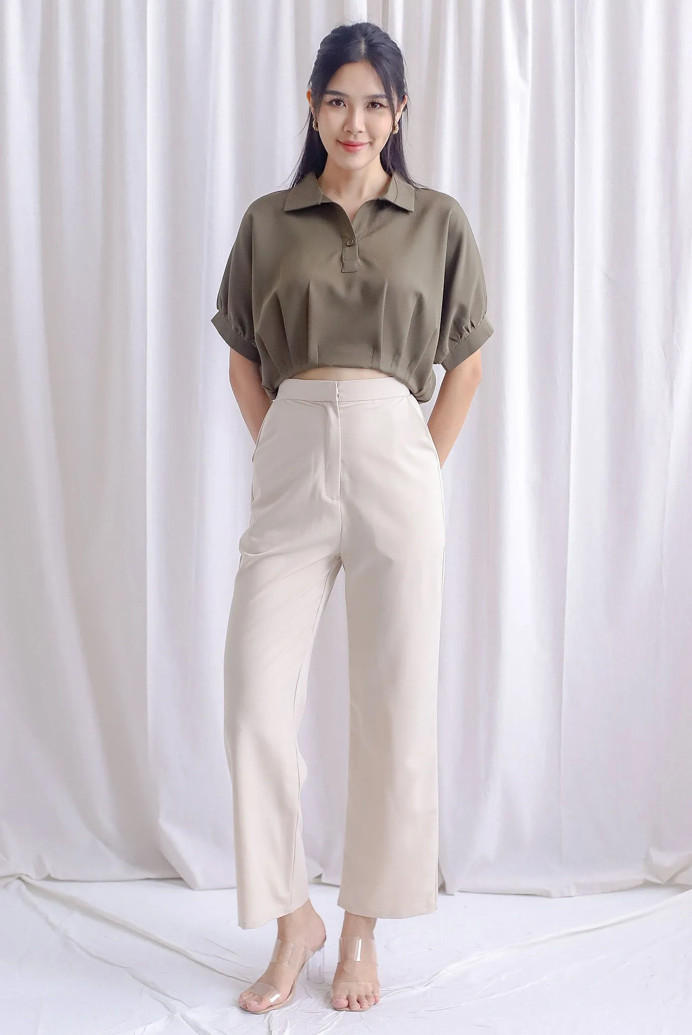Milou Button Batwing Top In Olive