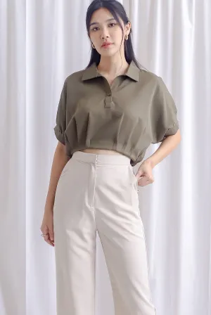 Milou Button Batwing Top In Olive