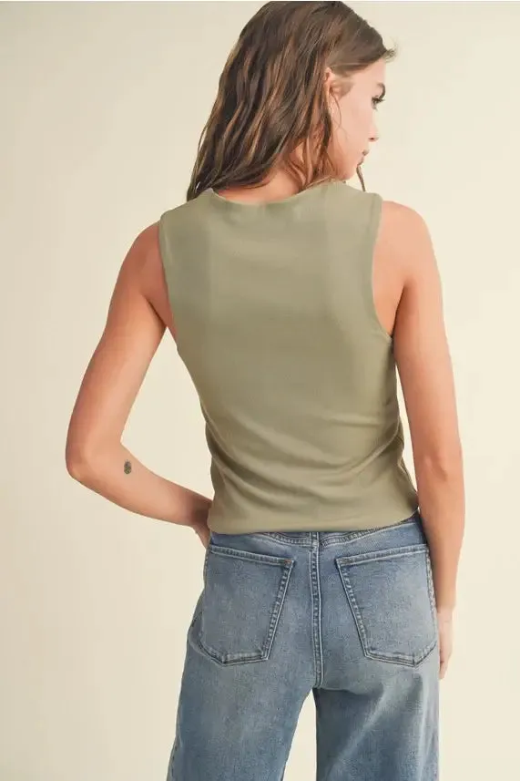 MINI RIBBED SQUARED NECK KNITTED TOP
