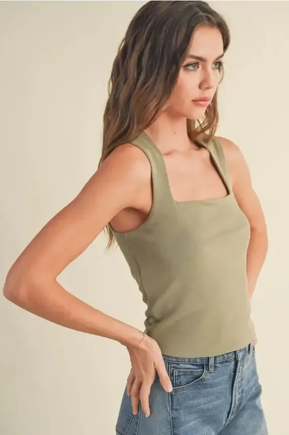 MINI RIBBED SQUARED NECK KNITTED TOP