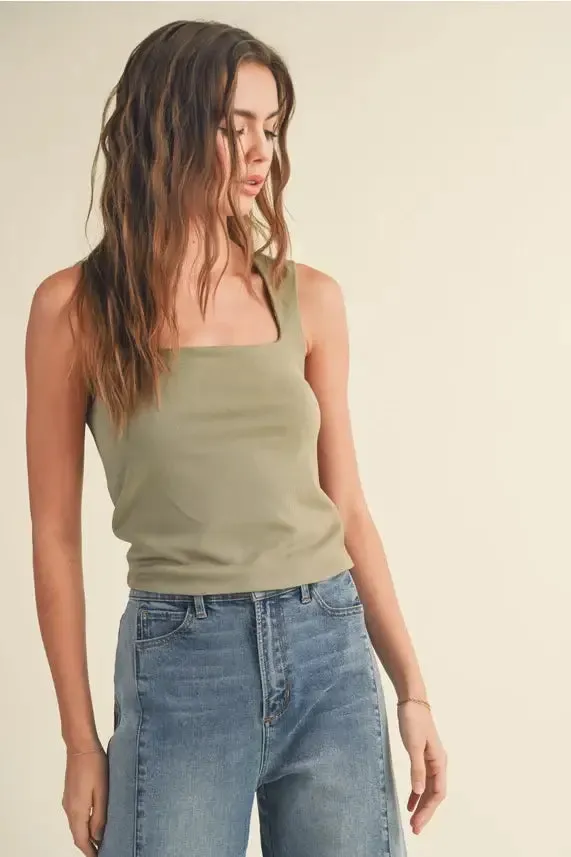 MINI RIBBED SQUARED NECK KNITTED TOP